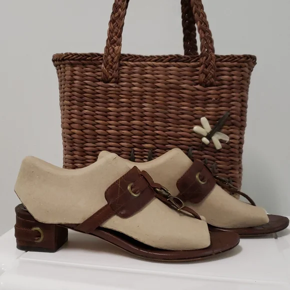 Christian Dior Brown Leather Cannage Block Heel Sandals Size 40